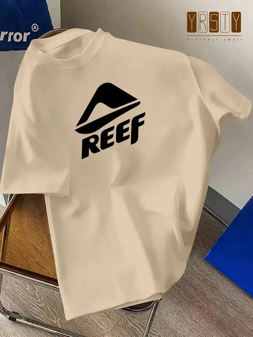 Green Polyester Men's Casual Reef Print T-Shirt | Comfortable Round Neck Tee with Bold "REEF" Graphic Design for Everyday and Outdoor Wear