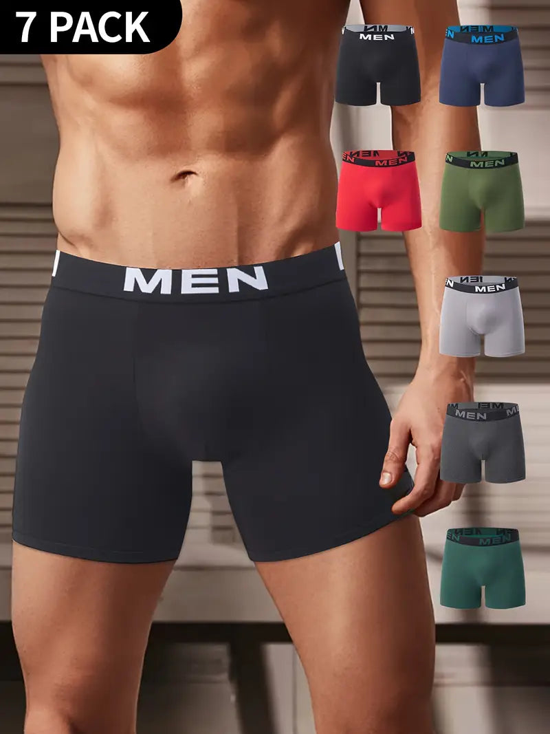7-Pack Men's Boxer Briefs - Breathable Stretch Comfort Fit Solid Color Underwear with Elastic Waistband