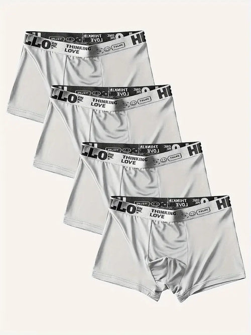 pcs Men'S Boxer Briefs with "Hello" Lettering & Print - Soft, Comfortable Beige Series